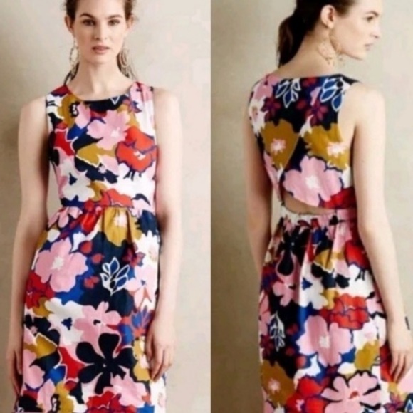 Anthropologie Whit Two Mod Floral Print Sleeveless Shift Dress Size 0 - Picture 1 of 15